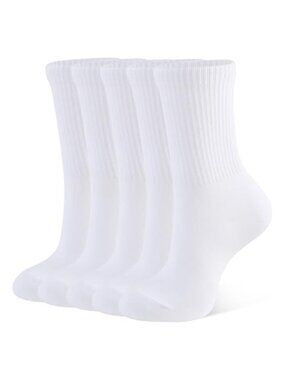 Womens Crew Socks 5 Pack Cotton Breathable Cushioned Athletic Casual Socks